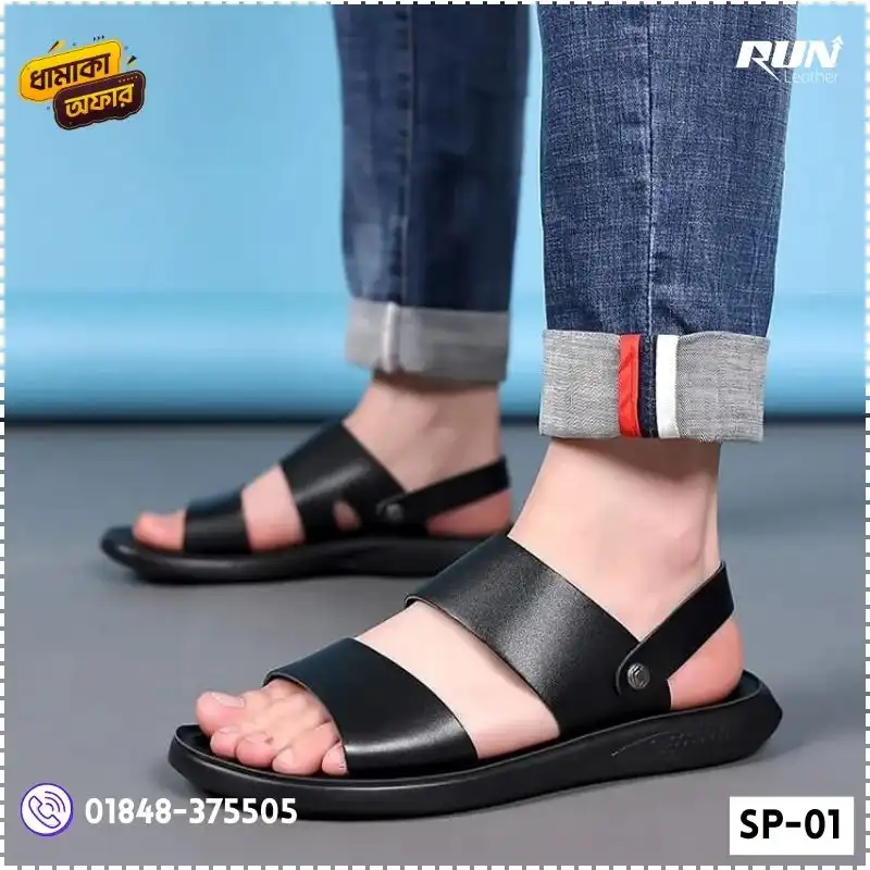 Mens fashionable Style Double Belt Casual Sandal Brown SP-01