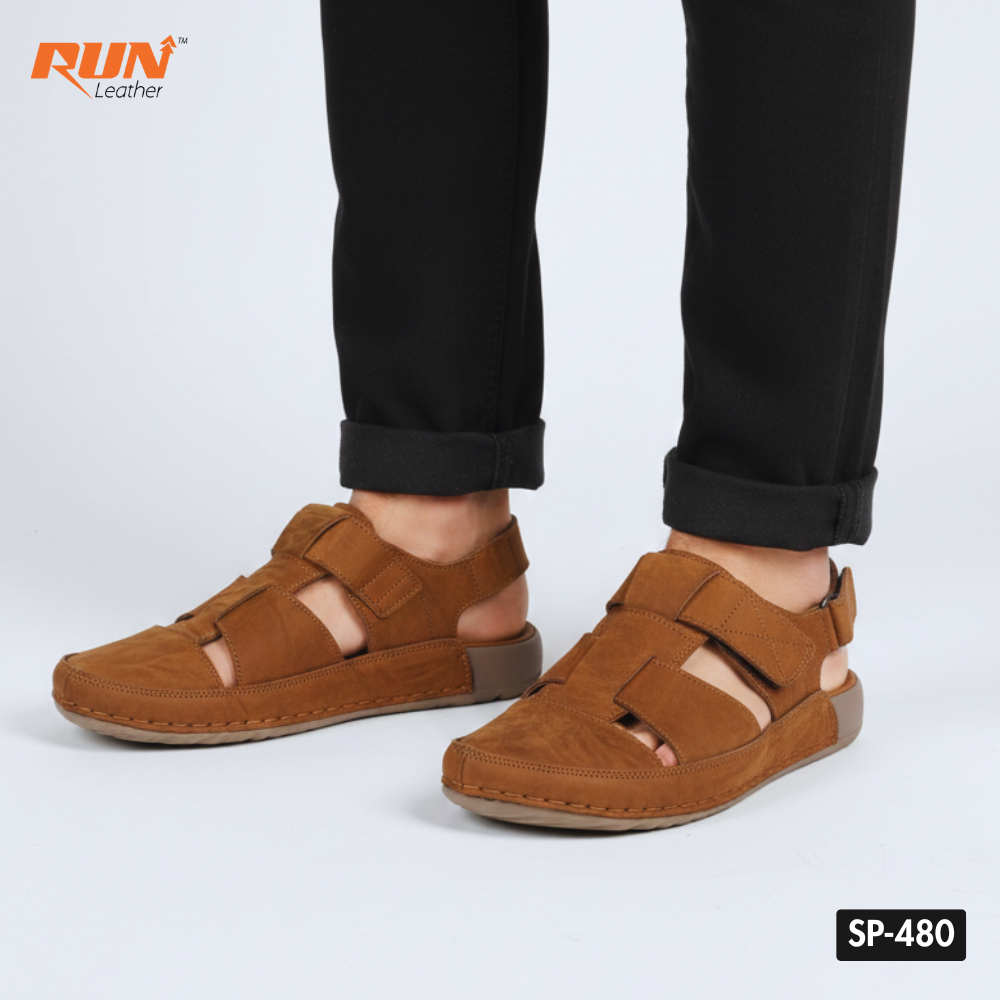 Run Leather Men’s Genuine Leather Casual Sandal – Brown SP-480